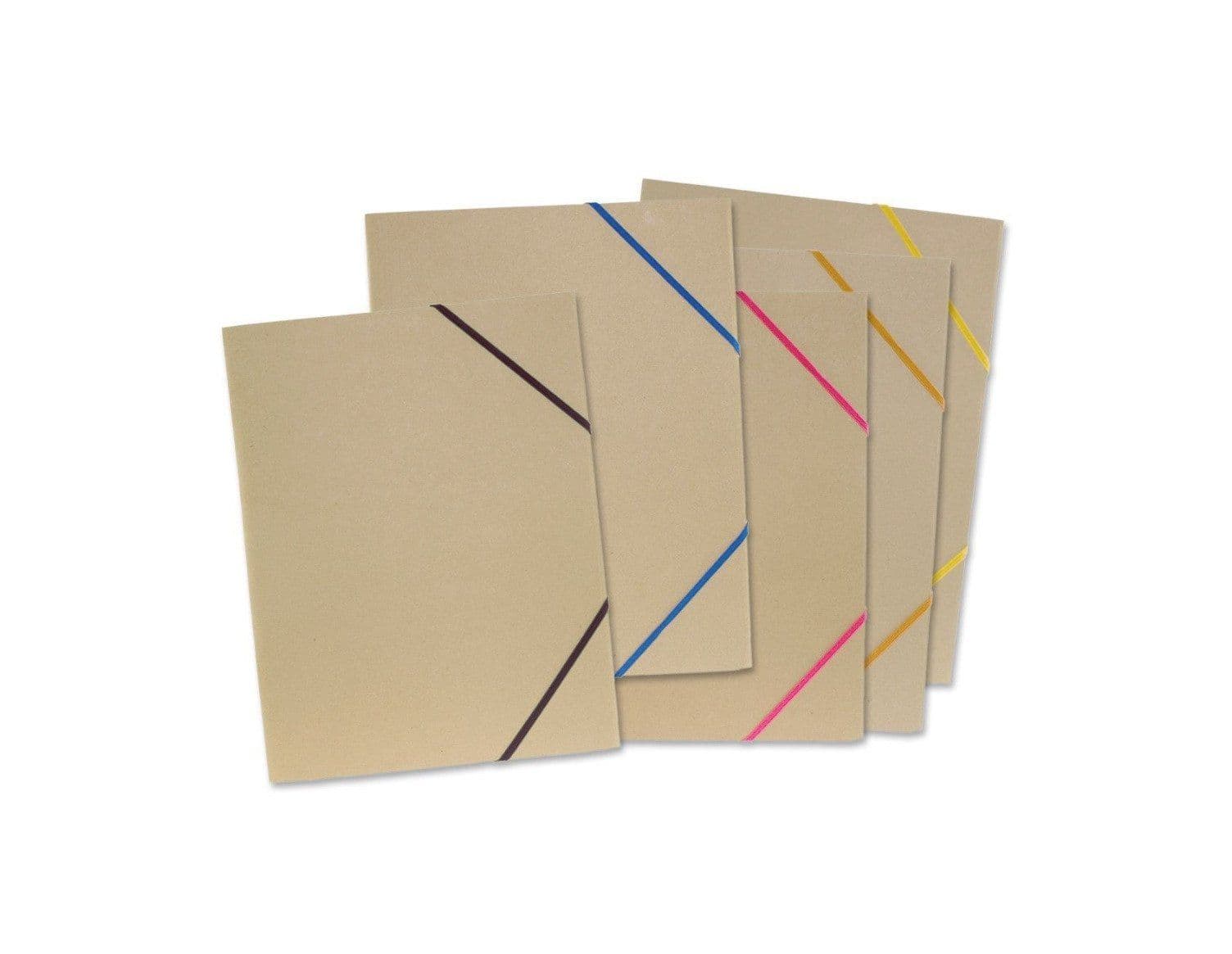 Elastisk mapp A4 i naturkartong, tillverkad av 100 % återvunnet papper i naturfärger, med 5 st. blandade färger