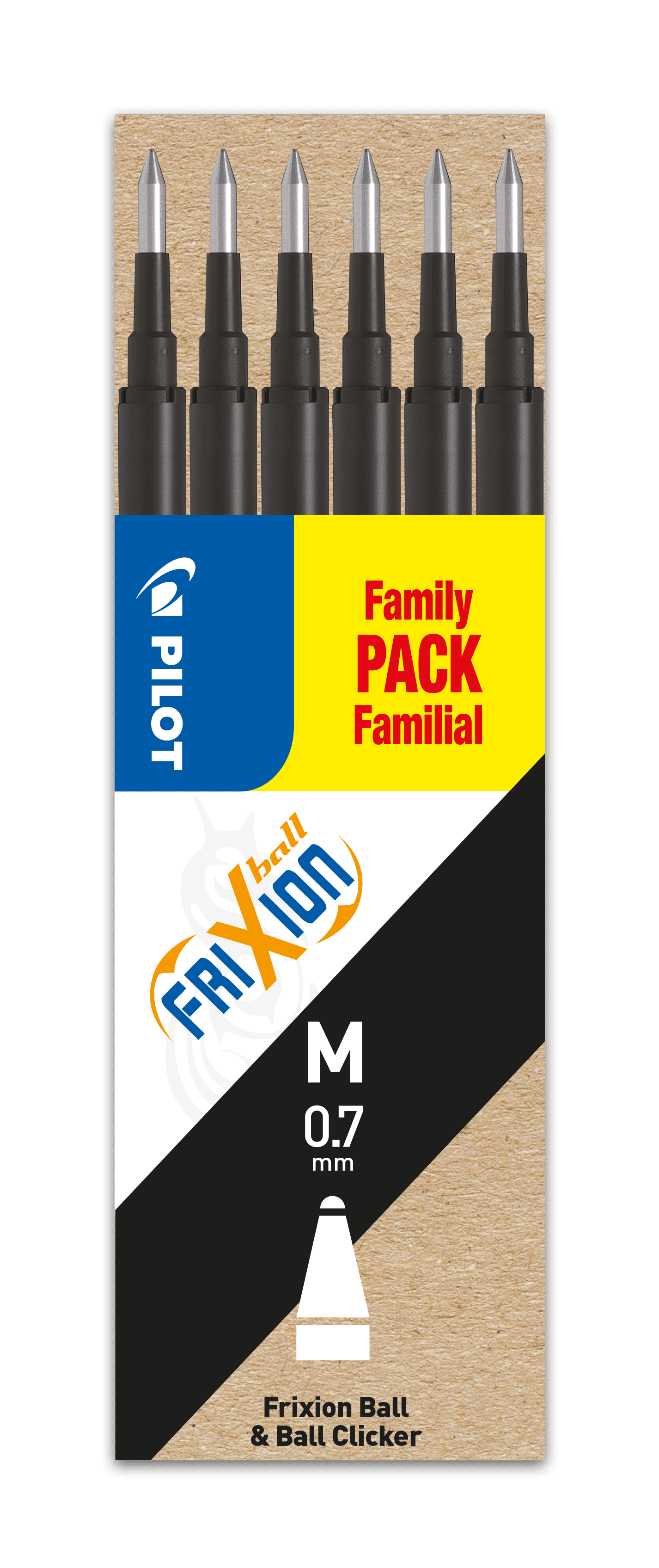 Refill Pilot FriXion Medium 0.7 mm Sort - FamilyPack - (6 stk.)