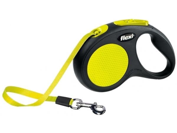 Flexi flexi New NEON, Hund, Flexibelt hundkoppel, svart, gult, band, 15 kg, 5 m
