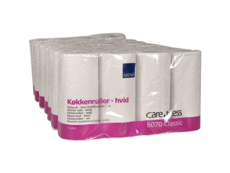 Hushållspapper, ABENA Care-Ness Classic, 2-lagers, 17,85m x 22cm, Ø10,5cm, vit, blandade fibrer - (7 förpackningar x 4 rullar)
