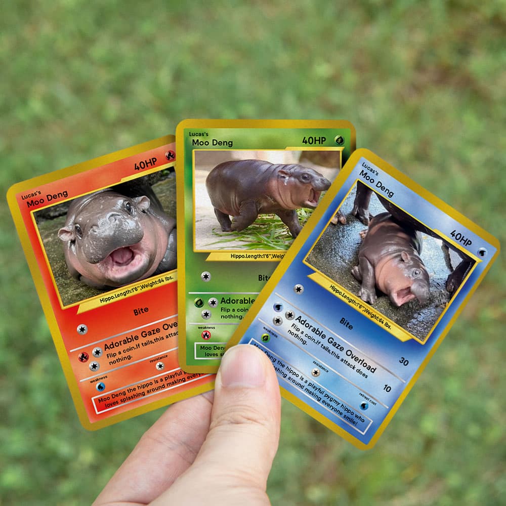 Personligt roligt Moo Deng Baby Hippo Photo Classic Poke-kort med namn och omslag Kortspelssamling Födelsedagspresent för Moo Deng-fans
