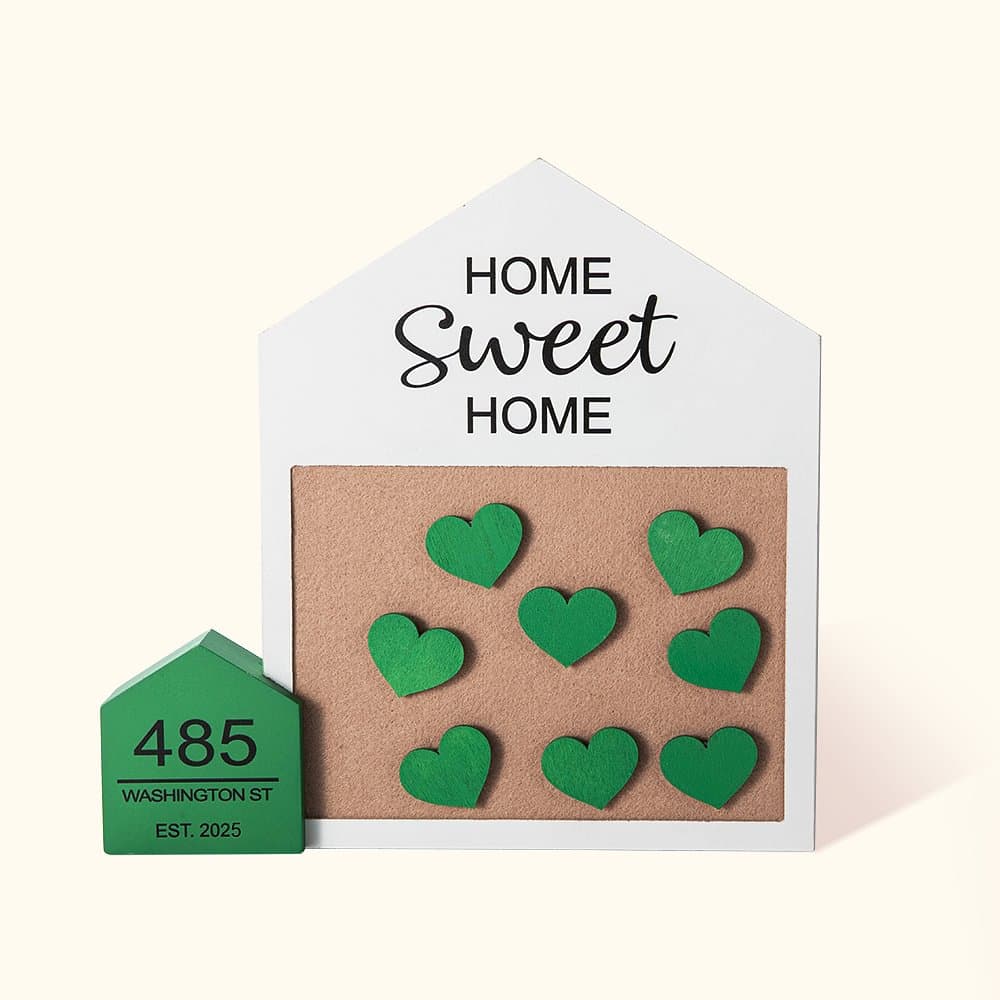Personlig DIY Sweet Home trädekoration Filtbräda med 8 hjärtbitar av trä och 2 färgpennor Husvärmningsgåva till familj och vän