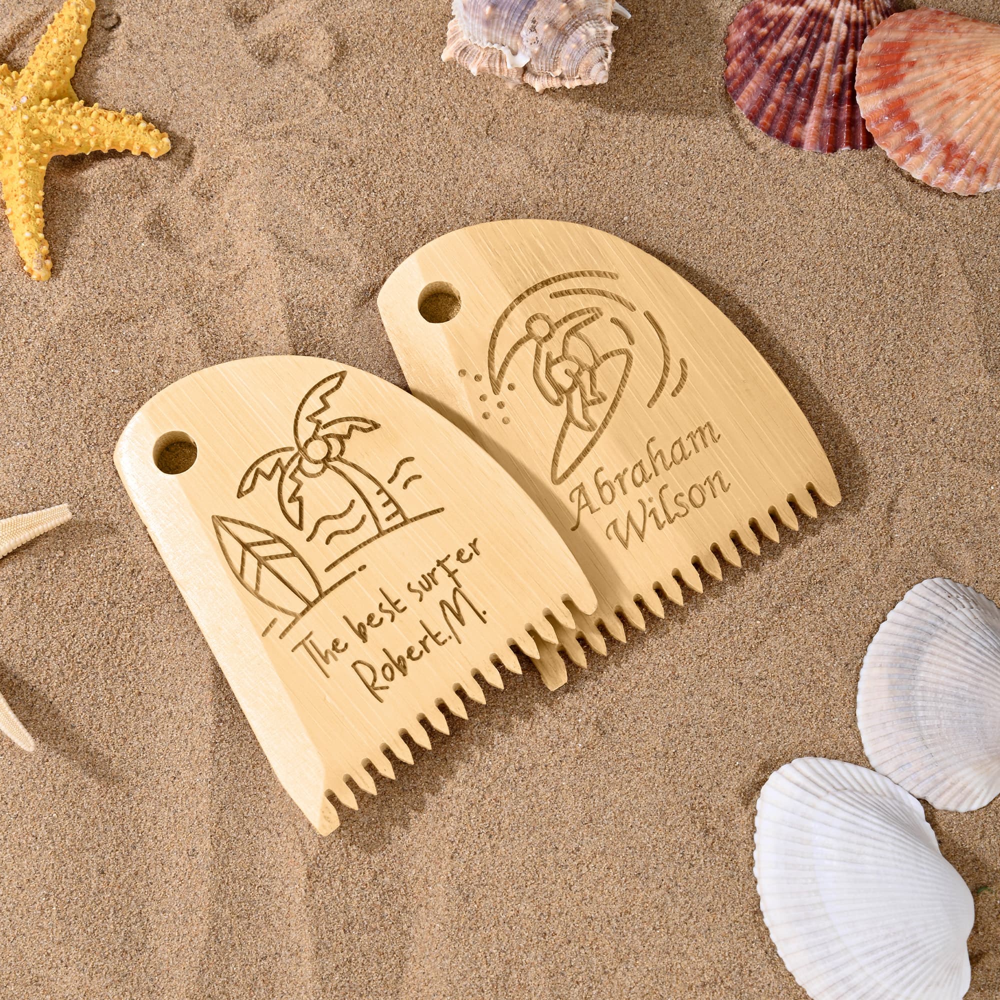 Personlig Shark Sea Turtle Design Wooden Surfboard Wax Comb med graverad text Födelsedagspresent för surfingälskare