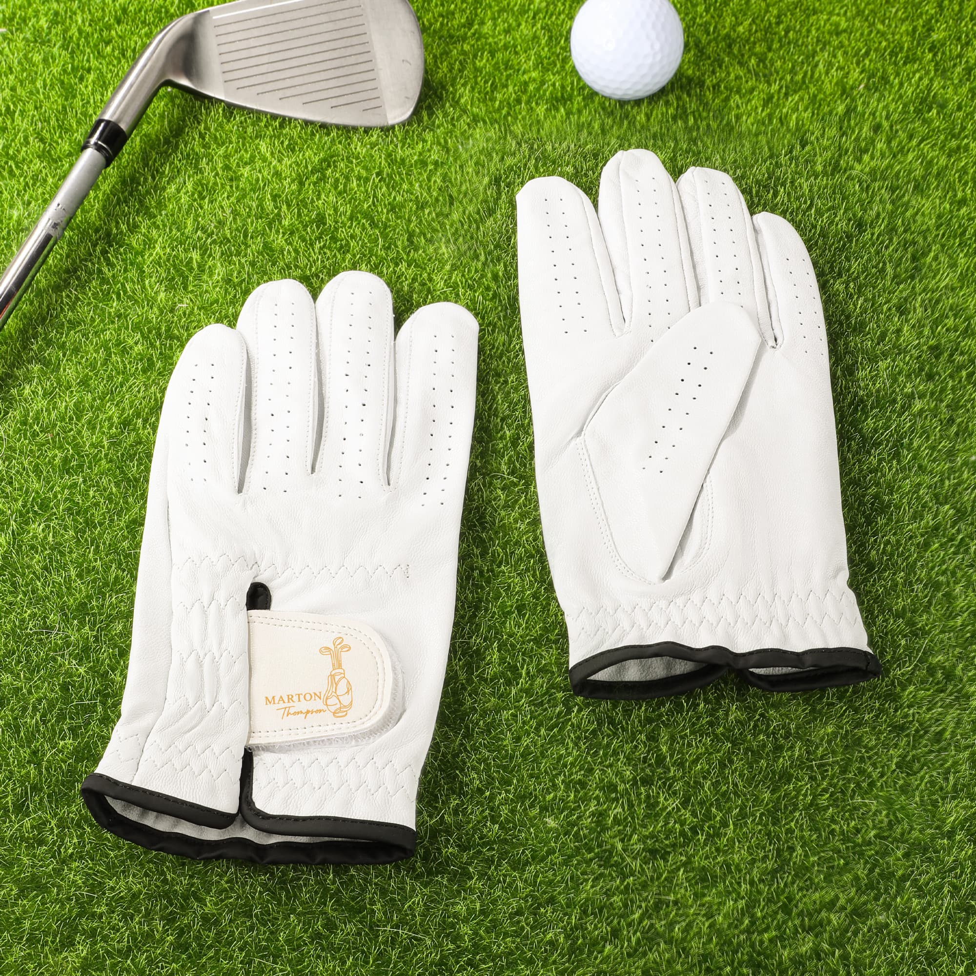 Personlig Golf Elements Monogram Design Vänster handske med namn Golfer Tillbehör Club Competition Souvenir Födelsedagspresent för golfälskare