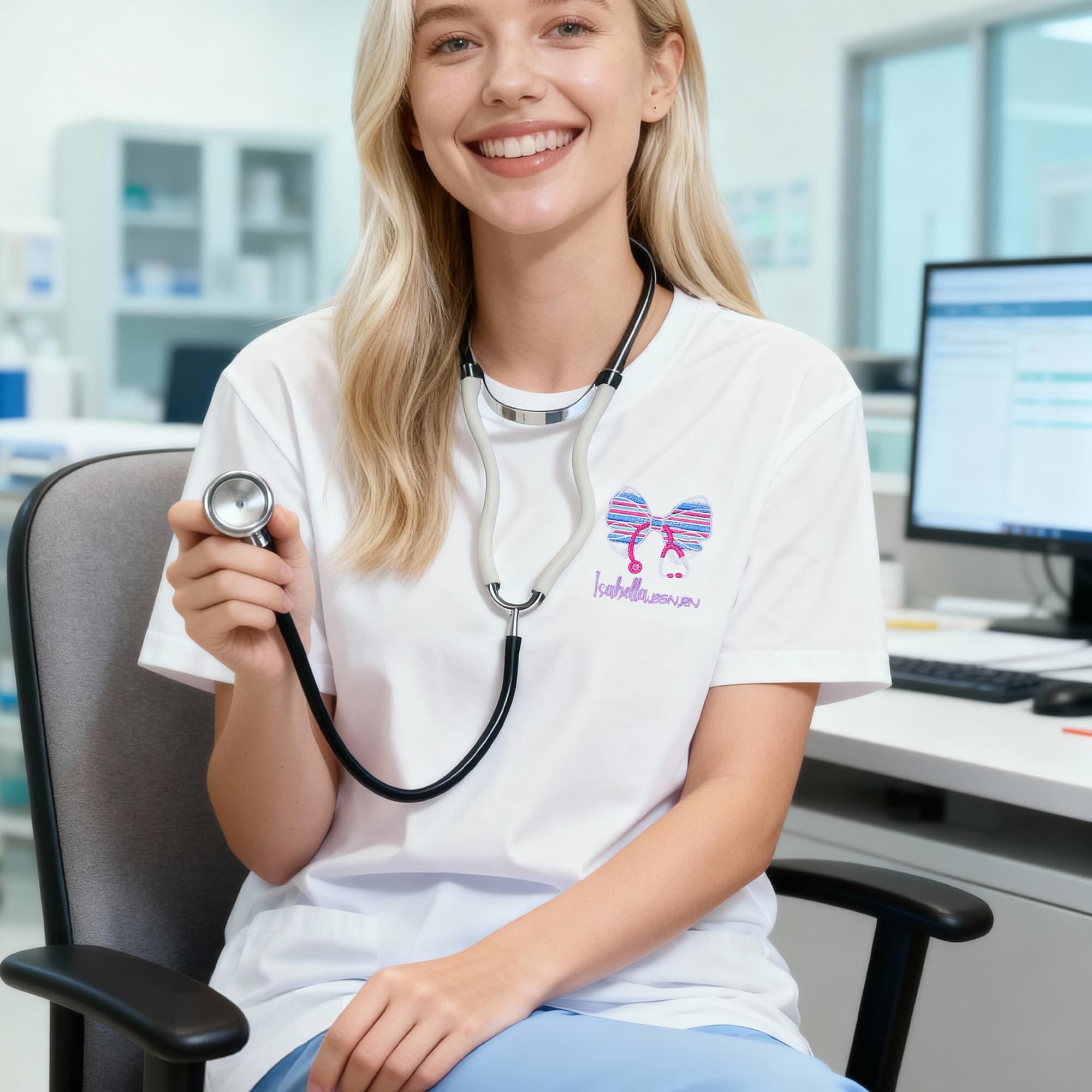 Personlig NICU sjuksköterska Flerfärgad broderad båge stetoskop T-shirt Quarter Zip Sweatshirt Hoodie med namn Nurses Day Present för medicinsk