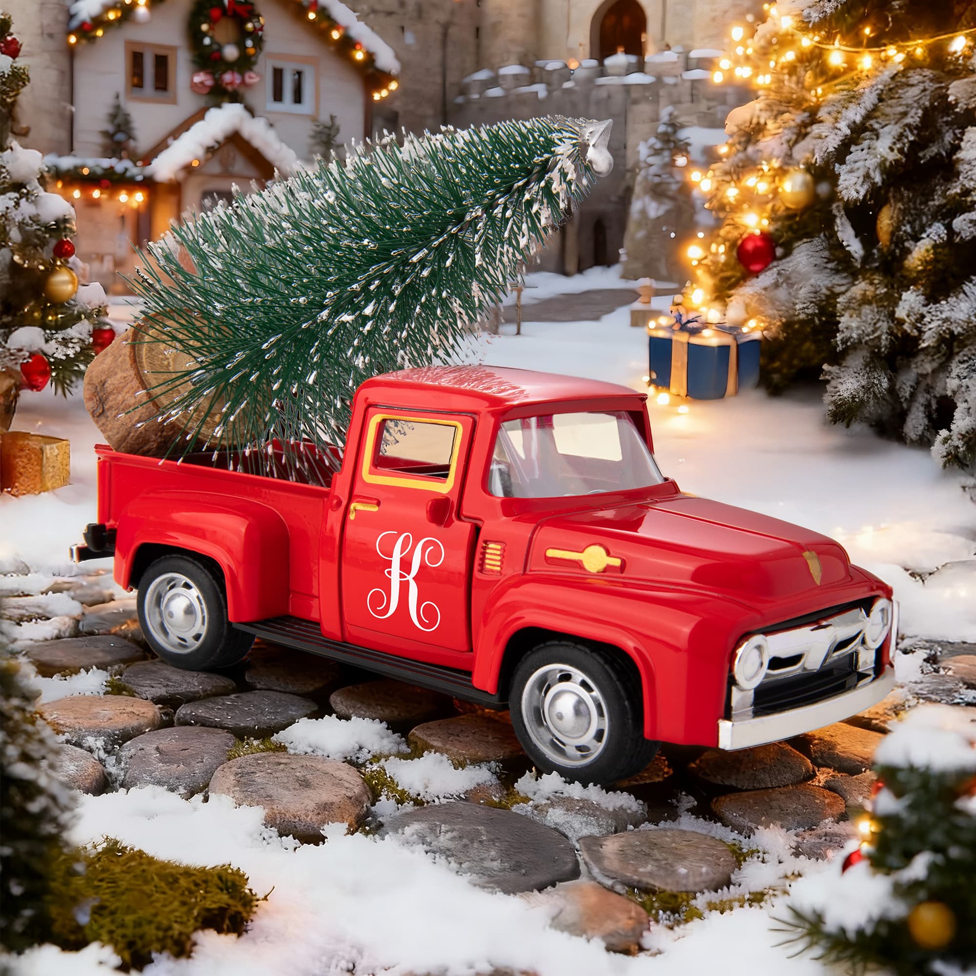 Personlig Vintage Pickup Truck med julgran Bondgårdsdekor