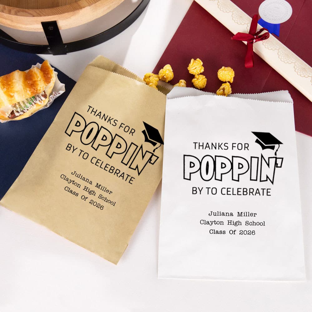 Personligt Tack för Poppin Popcornkakspåsar av livsmedelskvalitet med namn Uppsättning av 20 Graduation Party Favors för klass 2026 Graduates