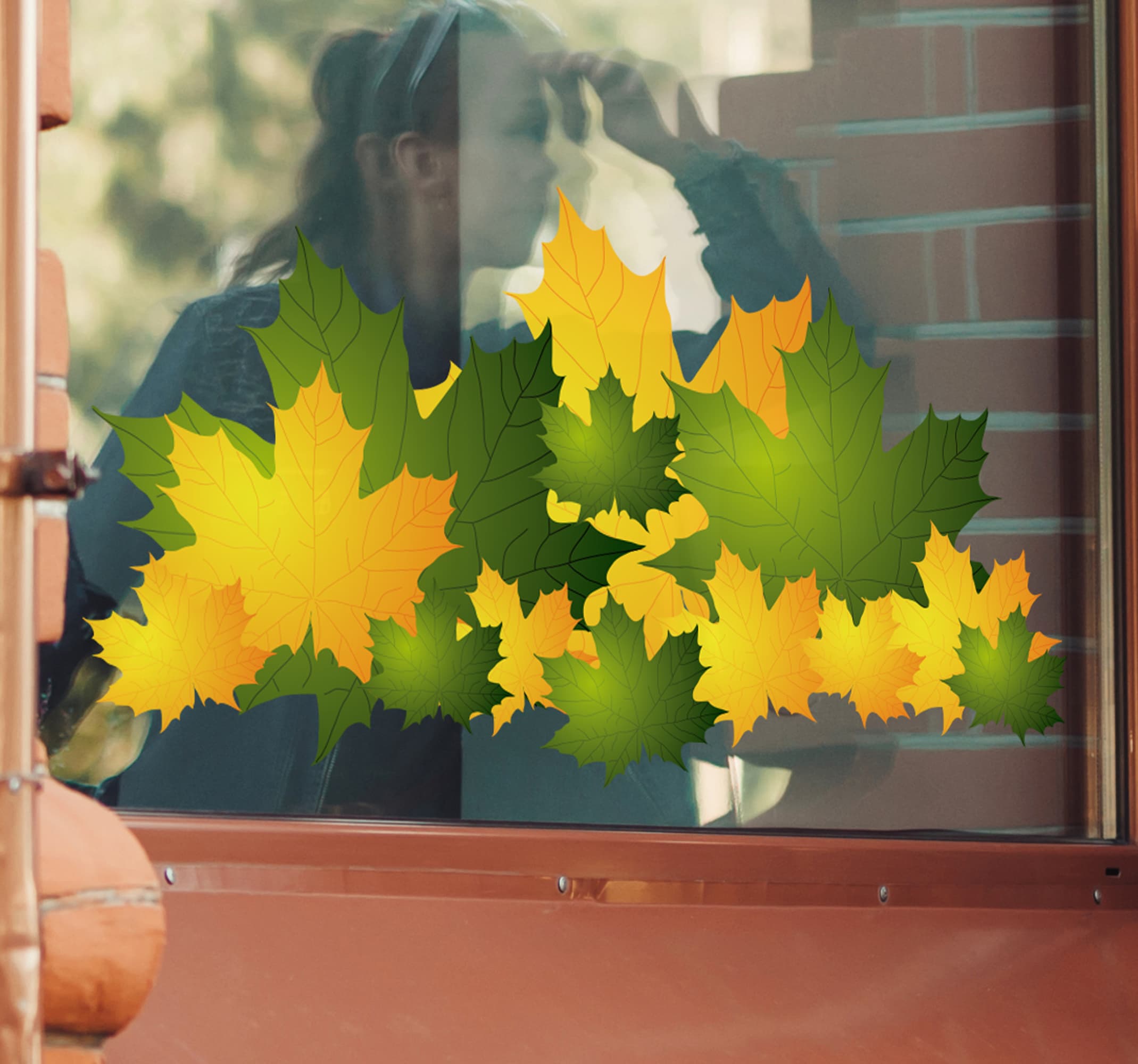 Gul och grön autum lämnar klistermärke