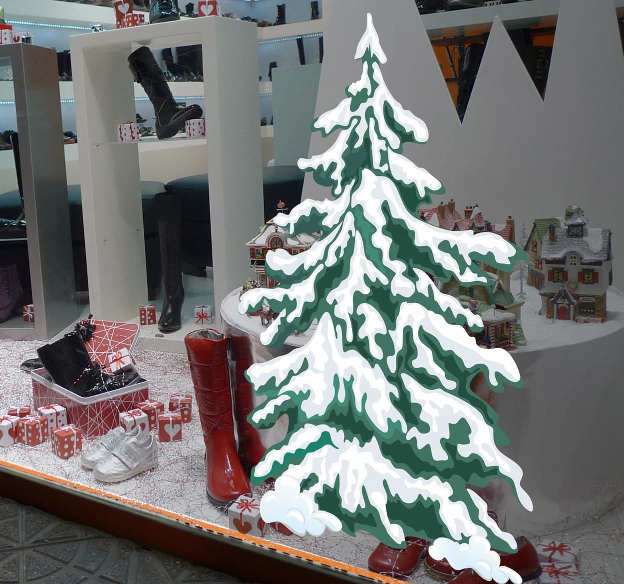 Julgran med snöväggen klistermärke