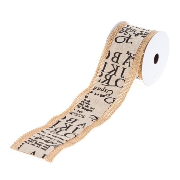 Hobby - Dekorationsband Juteband med svart text 5,8 cm