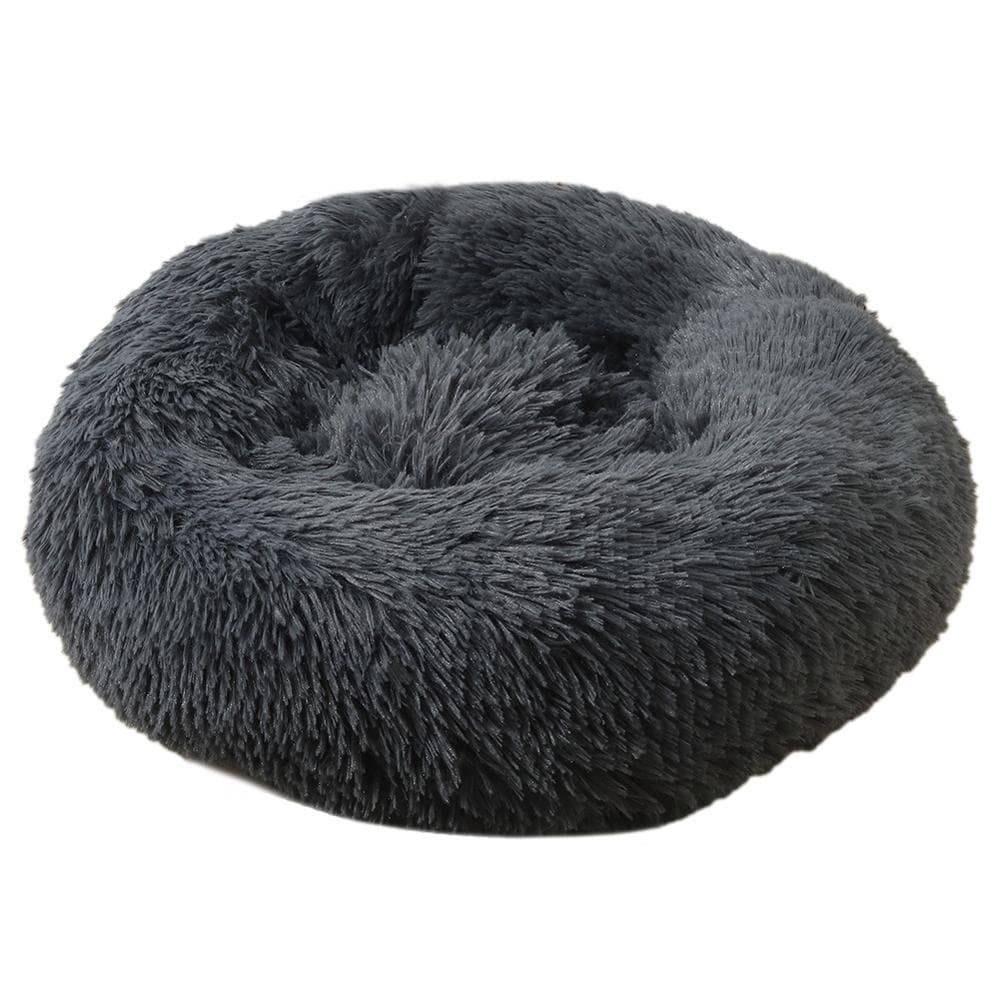 Fluffig Hundbädd Motverkar Stress och Oro - Mysig Hundsäng - Mörk Grå, 80cm