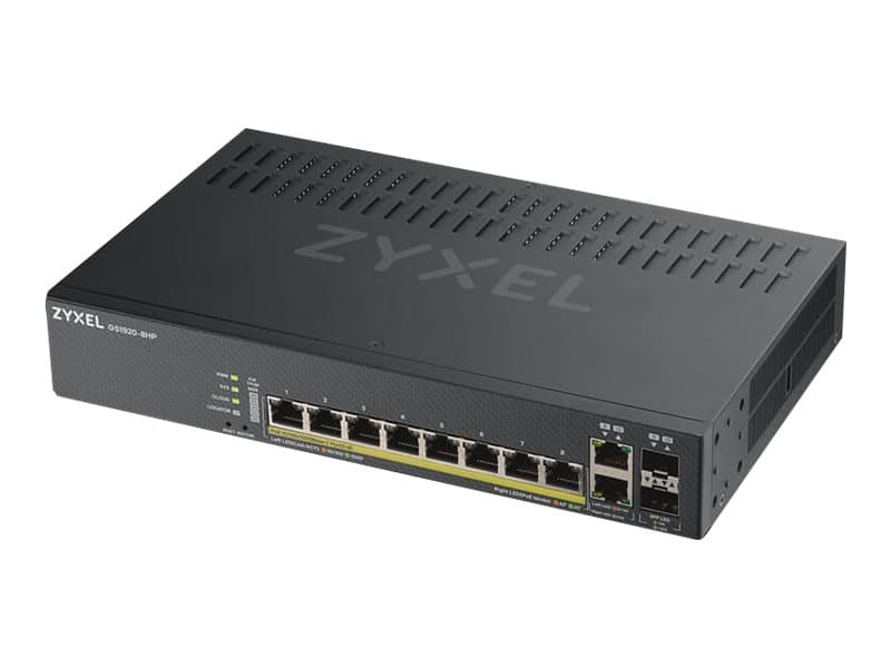 Zyxel GS1920-8HPv2 - Switch - smart - 8 x 10/100/1000 (PoE+) + 2 x kombinations-Gigabit SFP - skrivbordsmodell, väggmonterbar - PoE+ (130 W)