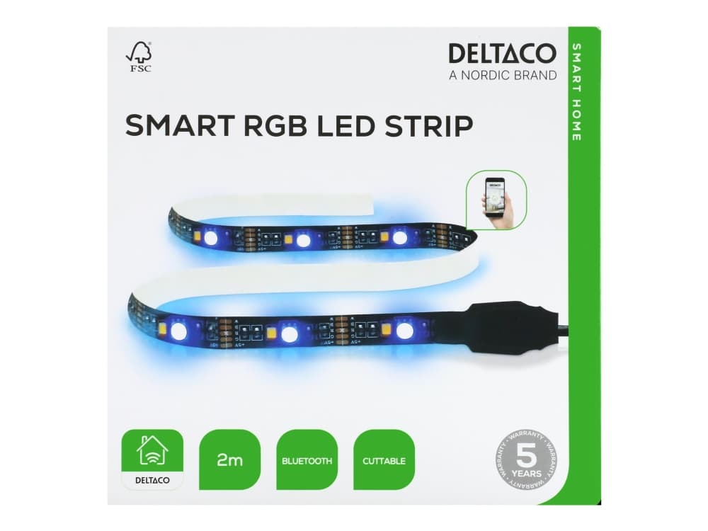 DELTACO SMART HOME - Ljusslinga - LED - 60 LEDs/m - RGB-lampa - 2 m - svart