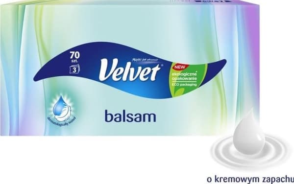 Velvet näsdukar VELVET Balsam med krämig doft, 70 st, 3-lagers