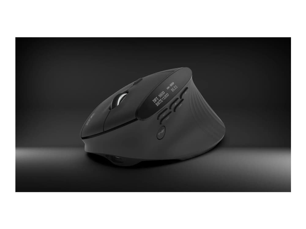 Acer Smart Fit - Mus - ergonomisk - vertikal - laser - 10 knappar - trådlös - 2.4 GHz, Bluetooth 5.0 - trådlös USB-mottagare - svart