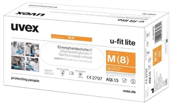 uvex u-fit lite 6016807 100 st Engångshandske Storlek (handskar): S EN 420:2003+A1:2009, EN 374-1:2016+A1:2018, EN 374-5:2016, EN 374-4