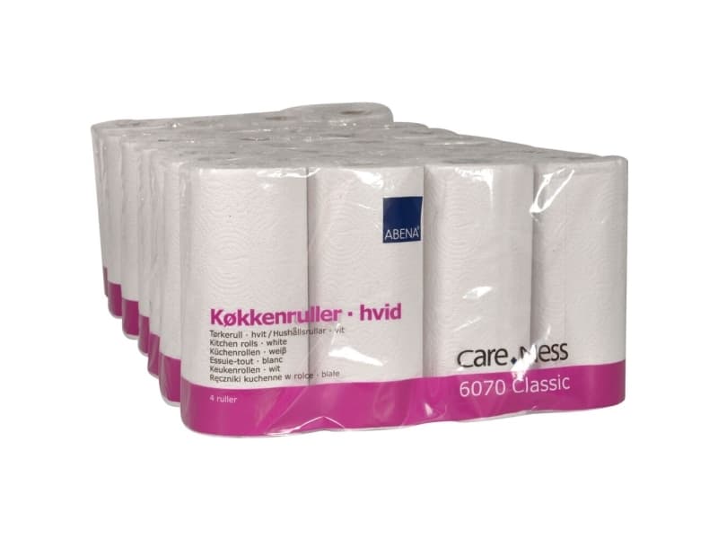 Hushållspapper, ABENA Care-Ness Classic, 2-lagers, 17,85m x 22cm, Ø10,5cm, vit, blandade fibrer - (7 förpackningar x 4 rullar)