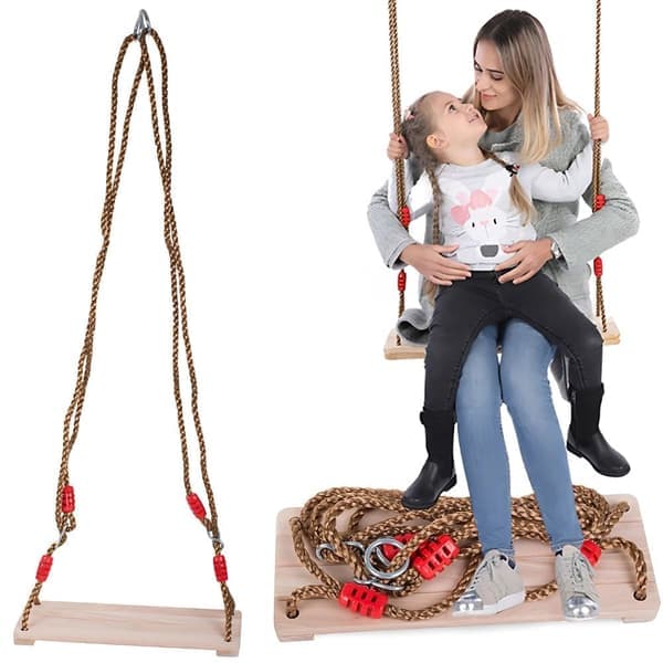 Trädgårdsgunga i trä 40x16 cm med justerbara rep 108,5–192 cm