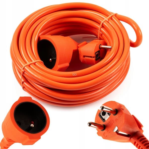 Trädgårdsförlängningssladd 10m 3x2,5mm² tjock orange byggkabel