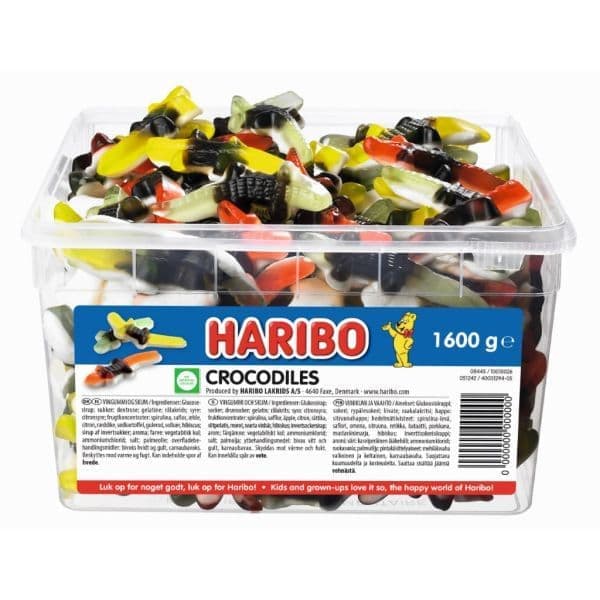 Haribo Crocodiles vingummi 1,6 kg i plastbøtte