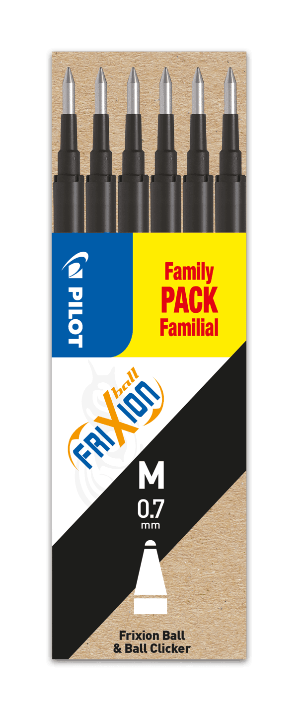 Refill Pilot FriXion Medium 0.7 mm Sort - FamilyPack - (6 stk.)