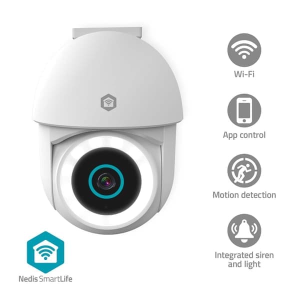 Nedis SmartLife Utomhus Kamera | Spotlight | 3MP Full HD 1296p | Panorera lutning | IP65 | microSD (ingår inte) / Molnlagring (tillval) / Onvif | 5 V
