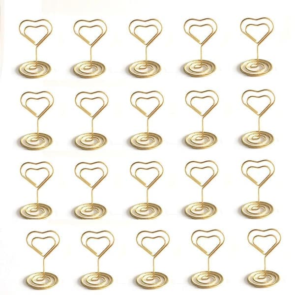 45mm Hjärta Formade Memoklämmor - 20-pack Metall Notishållare för Bröllopsbord Gold