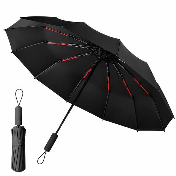 Automatisk Stormparaply med 48 Ribbor - Extra Starkt Skydd mot Vind och Regn, Perfekt för Två Personer Black