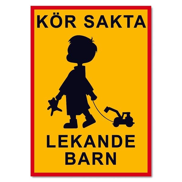 Kör sakta lekande barn - Skylt / Varningsskylt - Trafikskylt - Välj variant