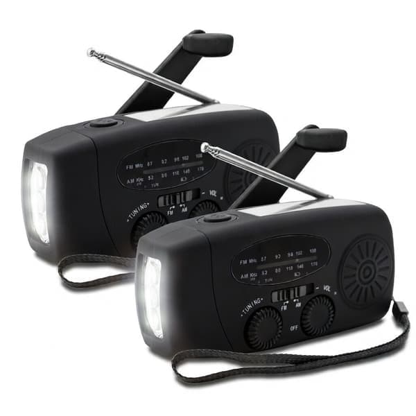 Vevradio med Solcell och Powerbank 2000 mAh - AM FM Nödradio för Krisberedskap - 2-Pack