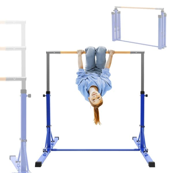 Hauki gymnastikstång, blå, hopfällbar gymnastikstång, gymnastikstång för barn, höjdjusterbar horisontell stång 95,5-150 cm, gymnastikstång
