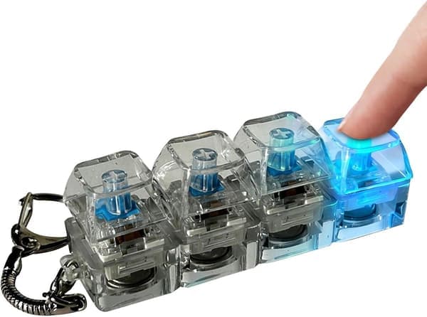 Clicker Fidget-tangentbord med LED-ljus | Transparent minitangentbord | Sensorisk leksak och nyckelring för stress och ångest