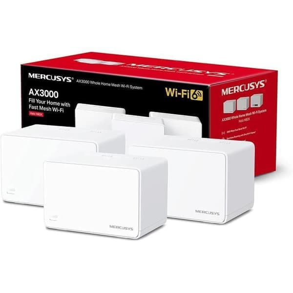 WiFi 6 Mesh-system AX3000Mbps Dual-Band - TP-Link MERCUSYS - Halo H80X(3-pack) - Täckning 650 m² - 3 Gigabit Ethernet-portar