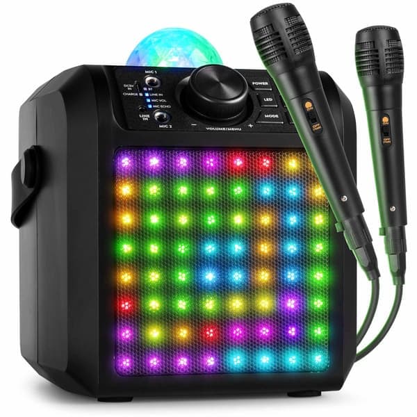 Fenton KAR55B karaoke, 2 mikrofoner - Karaoke högtalare med Bluetooth och Jelly Ball - Svart