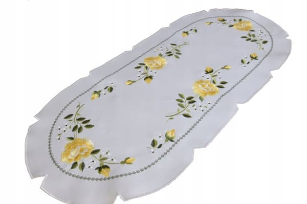 Vita bordslöpare Broderad oval satin 40/85 oval broderad bordsduk