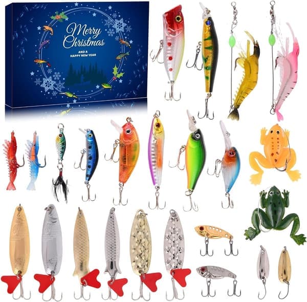 Fiskekalender 2026 – 24-dagars Julkalender och Adventskalender med Fiskedrag och Fisketillbehör, Perfekt Julklapp för Fiskeentusiaster