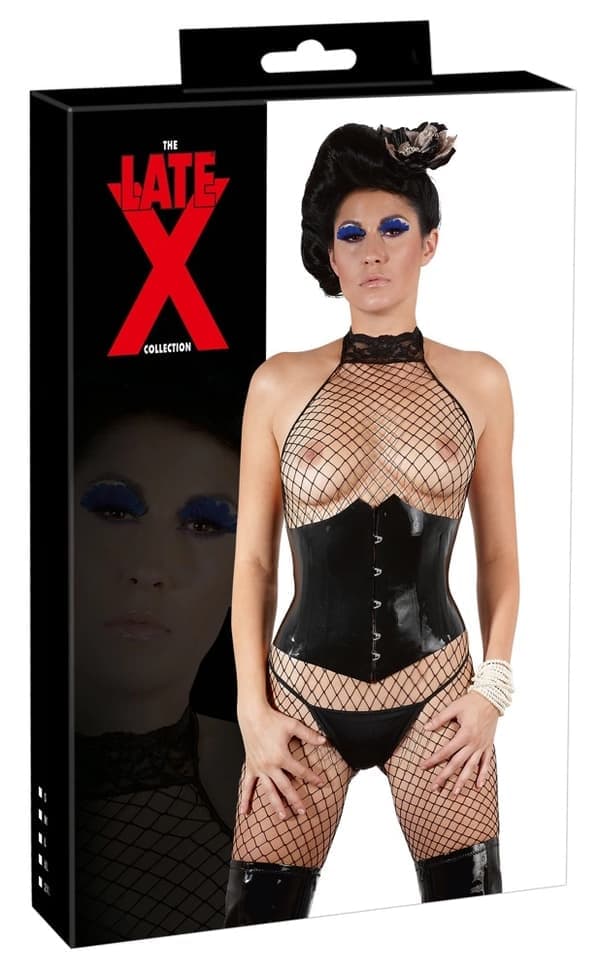 LATE X Sexig Latexkorsett Med Snörning Bak Svart S