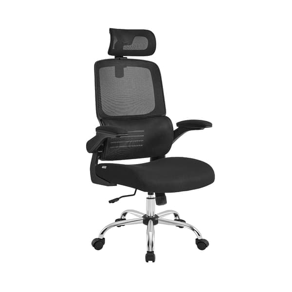 Kontorsstol, skrivbordsstol, ergonomisk, fällbara armstöd, högt ryggstöd, bläcksvart