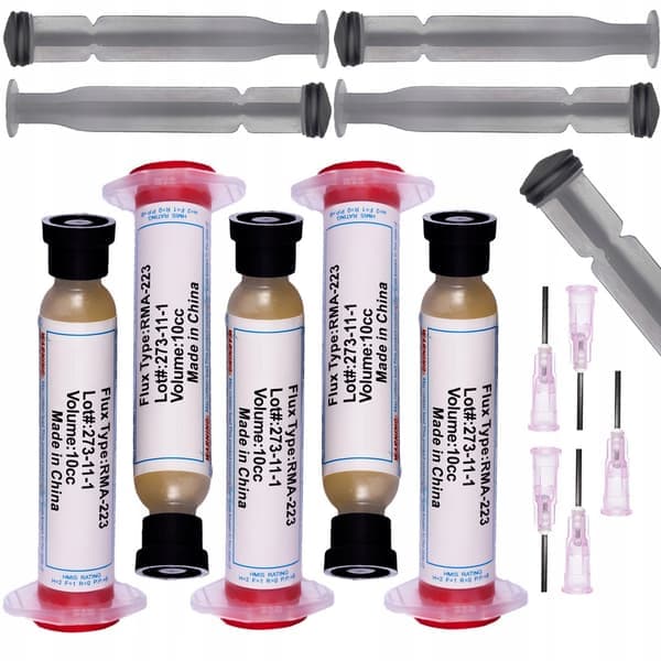 Lodningsflux RMA-223 5-Pack – No Clean Gel | Med Plunger och Nål | 10cc | Precisionsapplicering