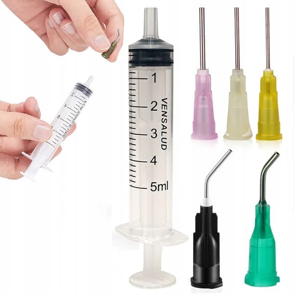 Doserspruta 5ml Luer-lock – Precisionsapplicering | 5 nålar olika storlekar | För lim, flux, fett, gel