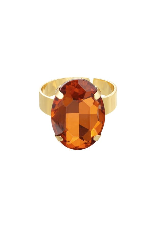 Statement Guldpläterad Ring & Oval Glaspärla - Justerbar -Orange