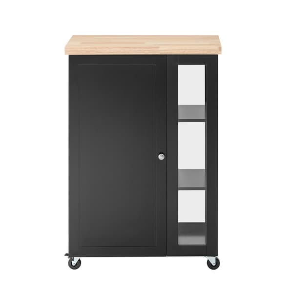 SoBuy Köksvagn med skåp – 3 Nivåer sidoförvaring & justerbara hyllor | Svart 60x40x90cm FKW75-SCH