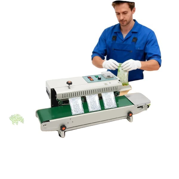 Automatisk påseförseglingsmaskin, 220V, 500W, Förseglingshastighet 0-12m/min, Justerbar bälthöjd 3cm, Temperaturområde 0-300℃