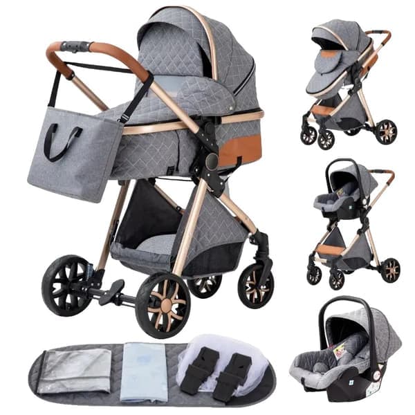 Babyfordon, 3 i 1 Bärbart System, Fällbar Design,V9 låg version Grå