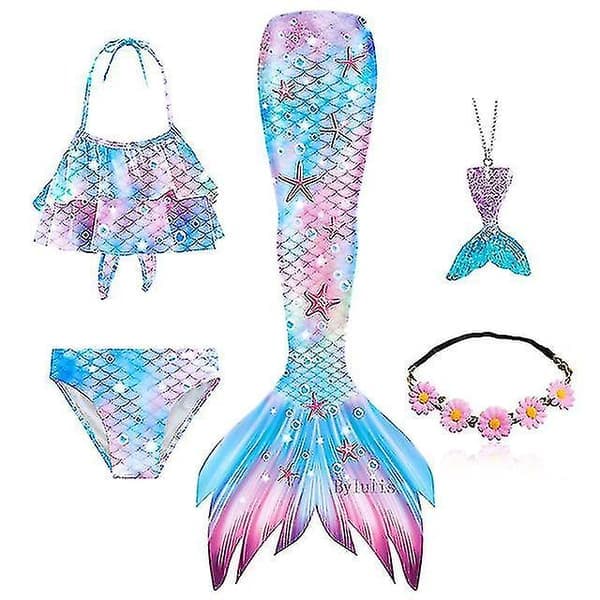 5 st/set Flickor Sjöjungfru Svans Baddräkt Barn Sjöjungfru Ariel Cosplay Kostym Fantasy Strand Bikini Set 4 Set 4