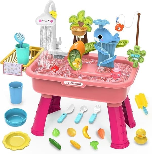 Kids Water Table with Electric Water Pump - Fishing Game & Sensory Toy