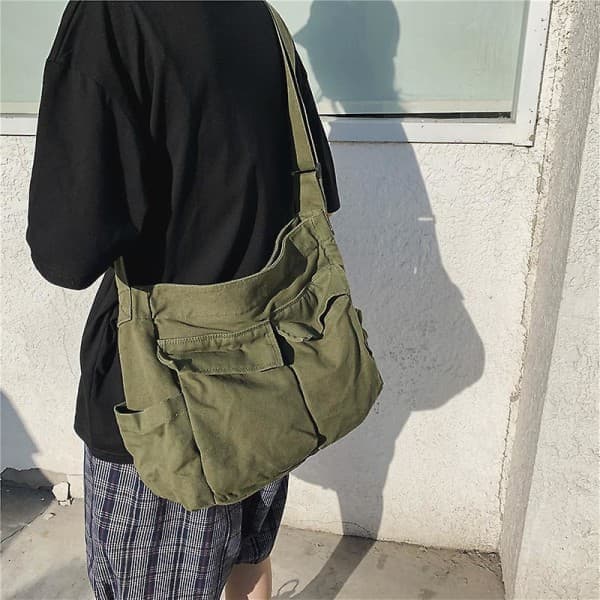 Stor Kapacitet Canvas Messenger Väska Multifack Casual Dam Herr Axelväska