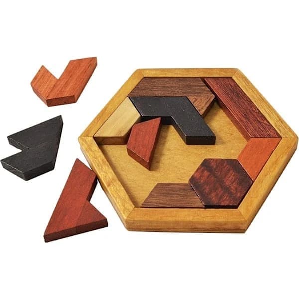 Hexagon Tangram Träpussel för Vuxna & Barn - Hjärngympa [JSR]