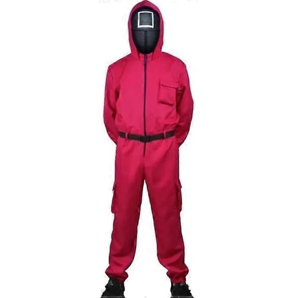 Squid Game Halloween Jul Cosplay Kostym Vuxen Helkroppsdräkt Set med Mask Bälte och Handskar - Perfekt