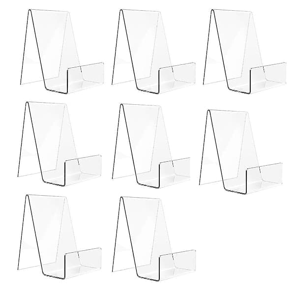 8-pack Akryl Bokställ - Transparenta Display Stafflier för Album, CD, Bild, Tallrik Utställning